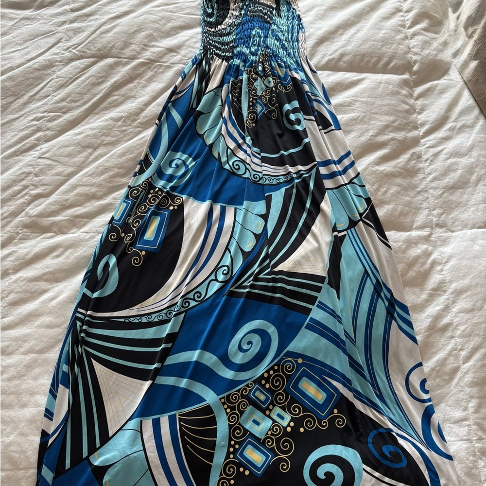 Blue and Black Abstract Maxi Dress